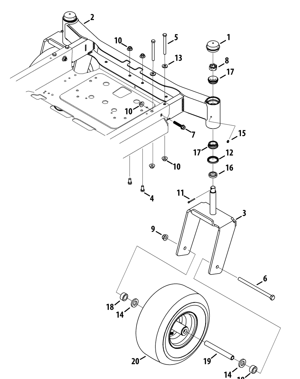Front Axle Diagram and Parts List for Z-FORCELZ48 (53ATDAGB-53ATDAGB050)(2014) Cub Cadet Lawn Tractor